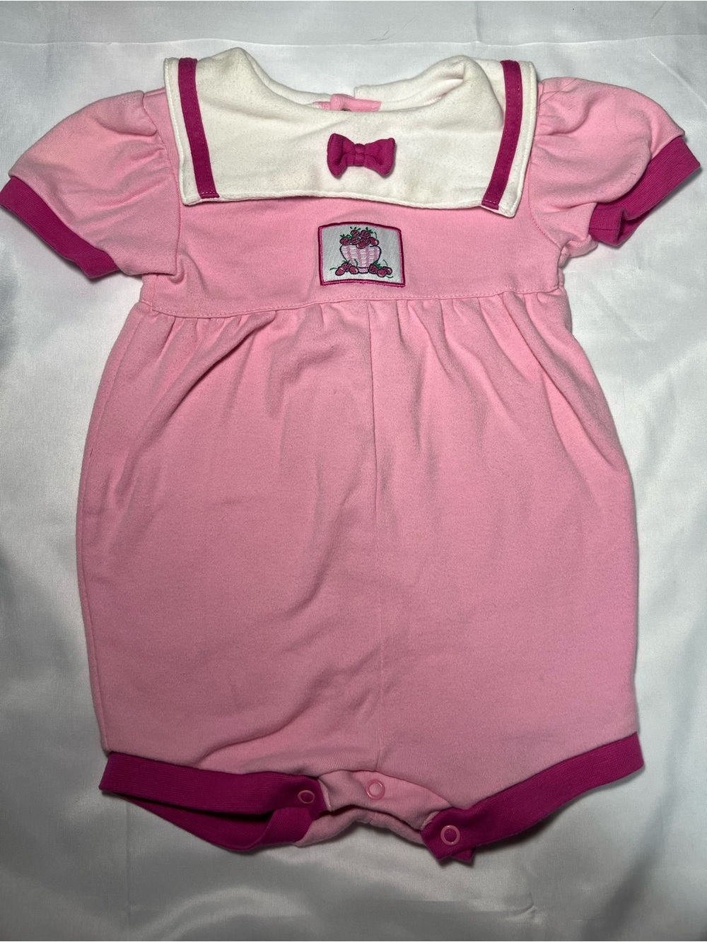 Vintage Small Steps Baby Pink Sailor Collar Romper Strawberries 12M One-Piece